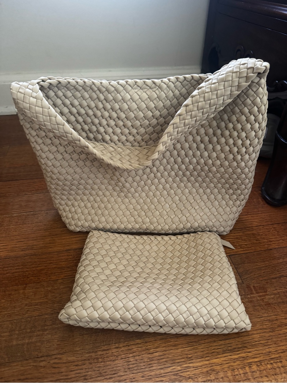 Naghedi medium Hobo bag in Ecru with Matching Pouch
